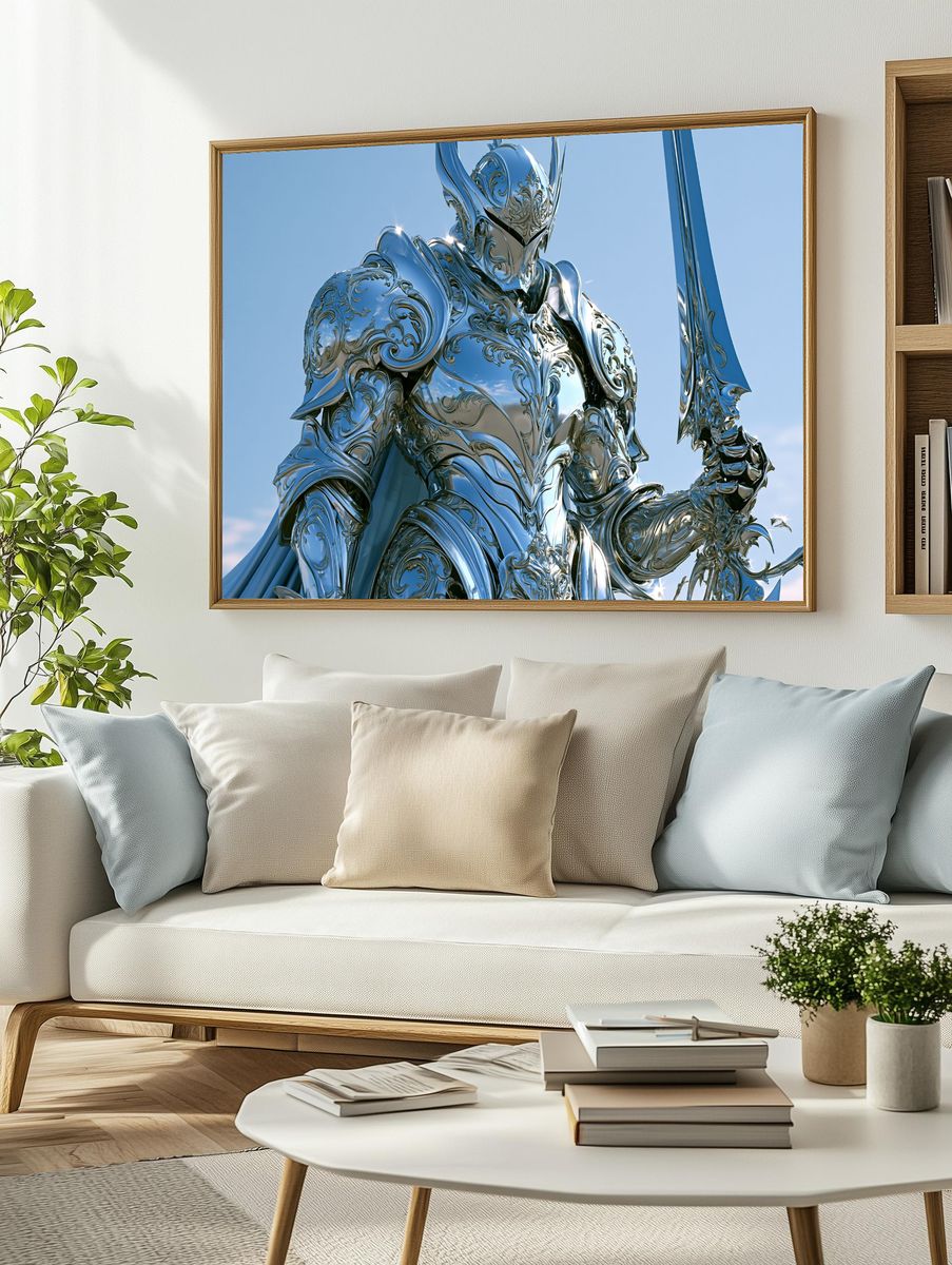 Silver Knight Fantasy Illustration Poster. — room view 2