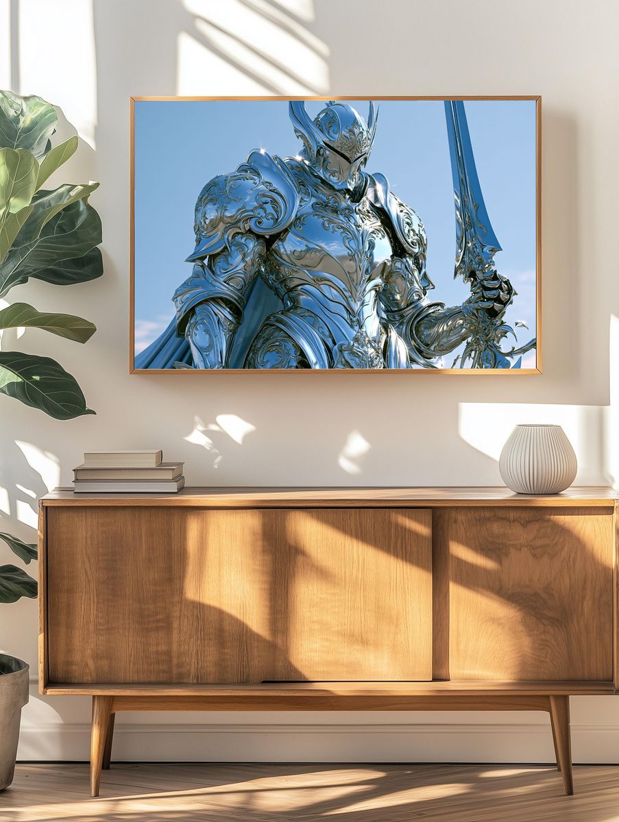 Silver Knight Fantasy Illustration Poster. — room view 3