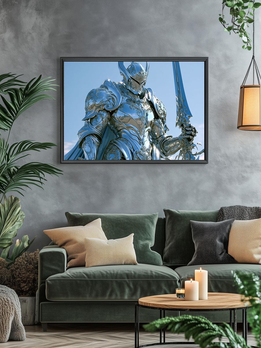 Silver Knight Fantasy Illustration Poster. — room view 4