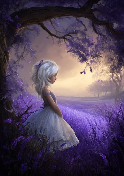 Dreamy Girl in Lavender Field — Illustration Print. poster