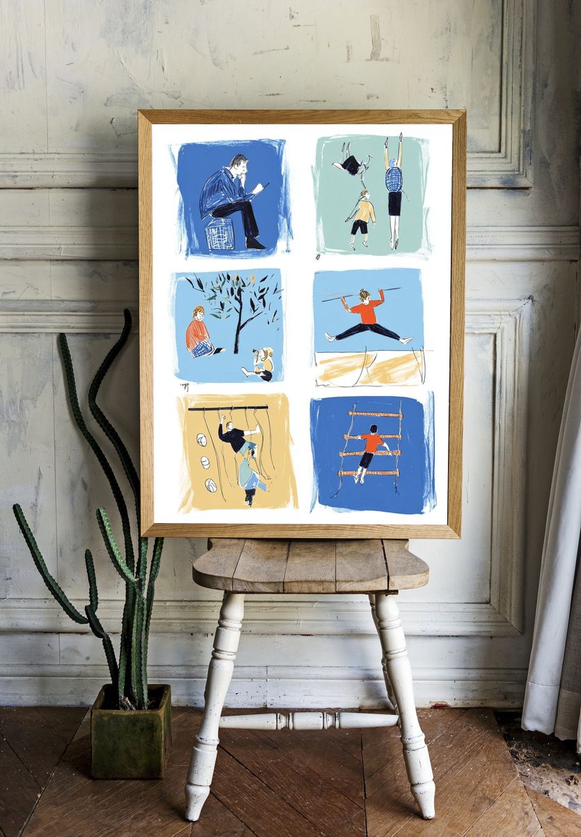 Playful Childhood Moments — Illustration Print. — room view 1