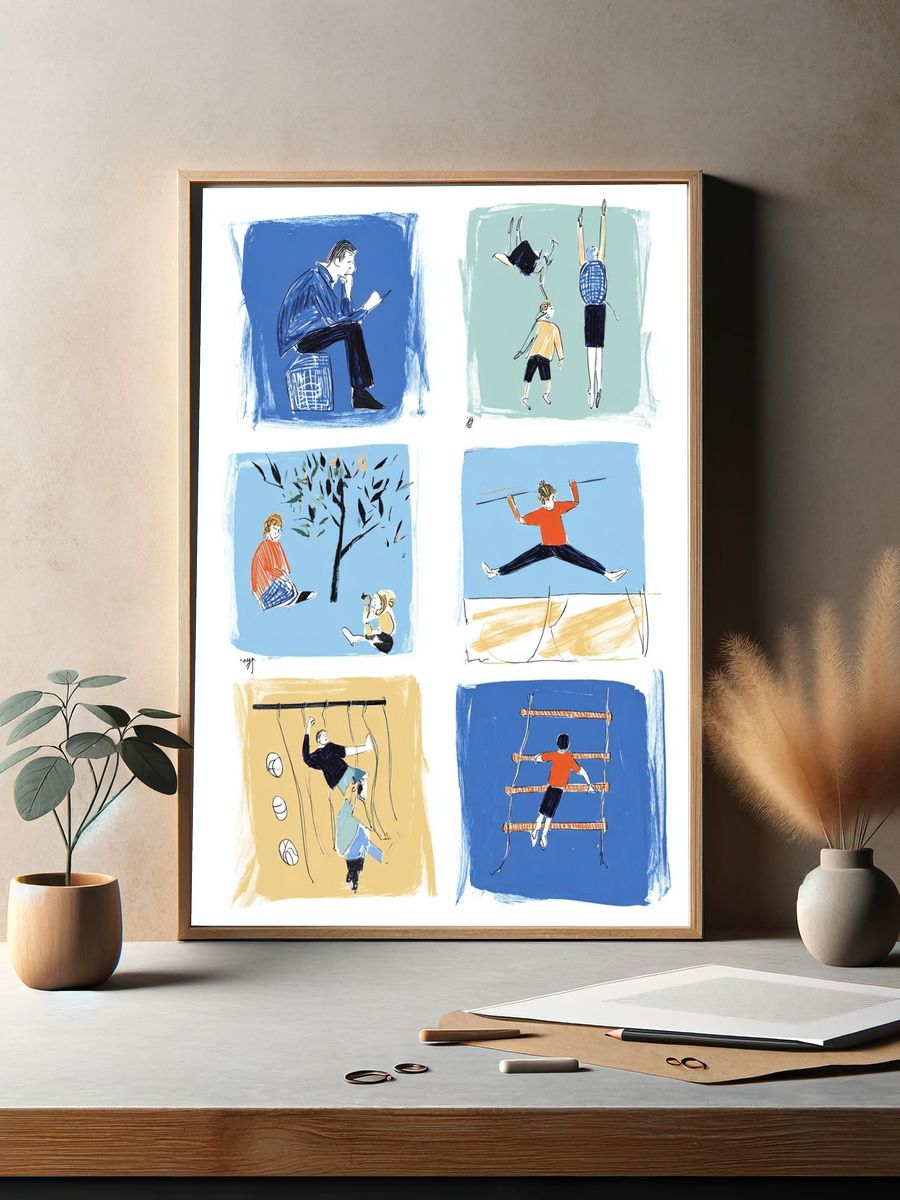 Playful Childhood Moments — Illustration Print. — room view 2
