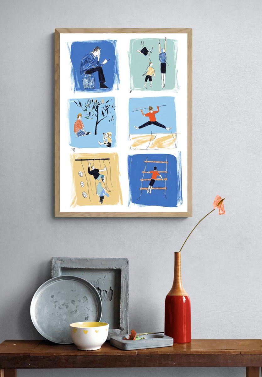 Playful Childhood Moments — Illustration Print. — room view 3