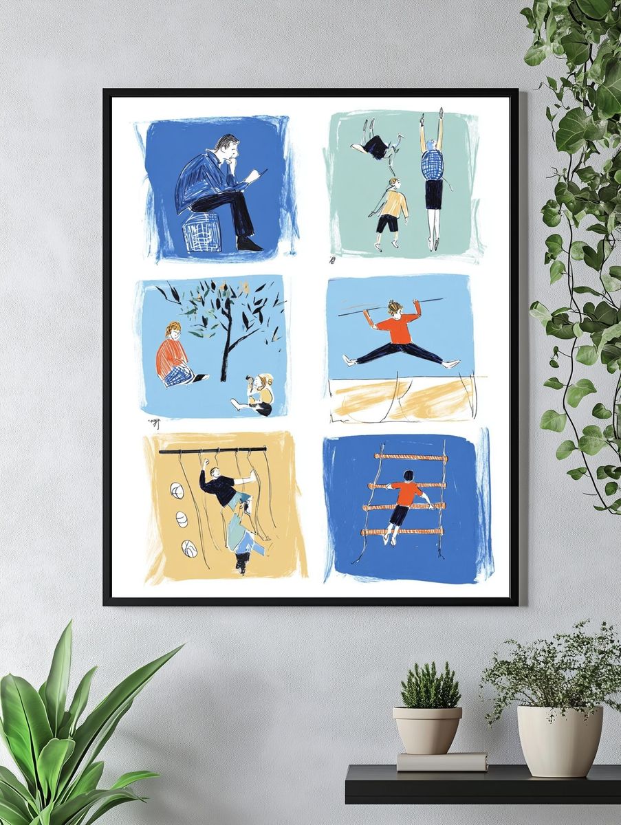 Playful Childhood Moments — Illustration Print. — room view 4