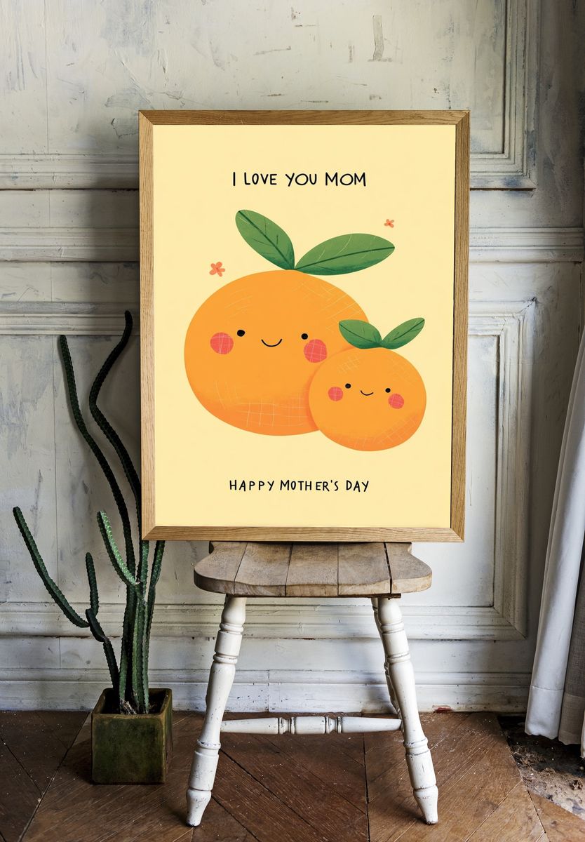 Mother's Day Orange Illustration Poster. — room view 1