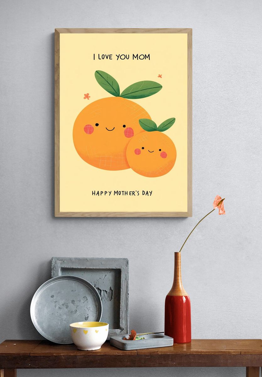 Mother's Day Orange Illustration Poster. — room view 3