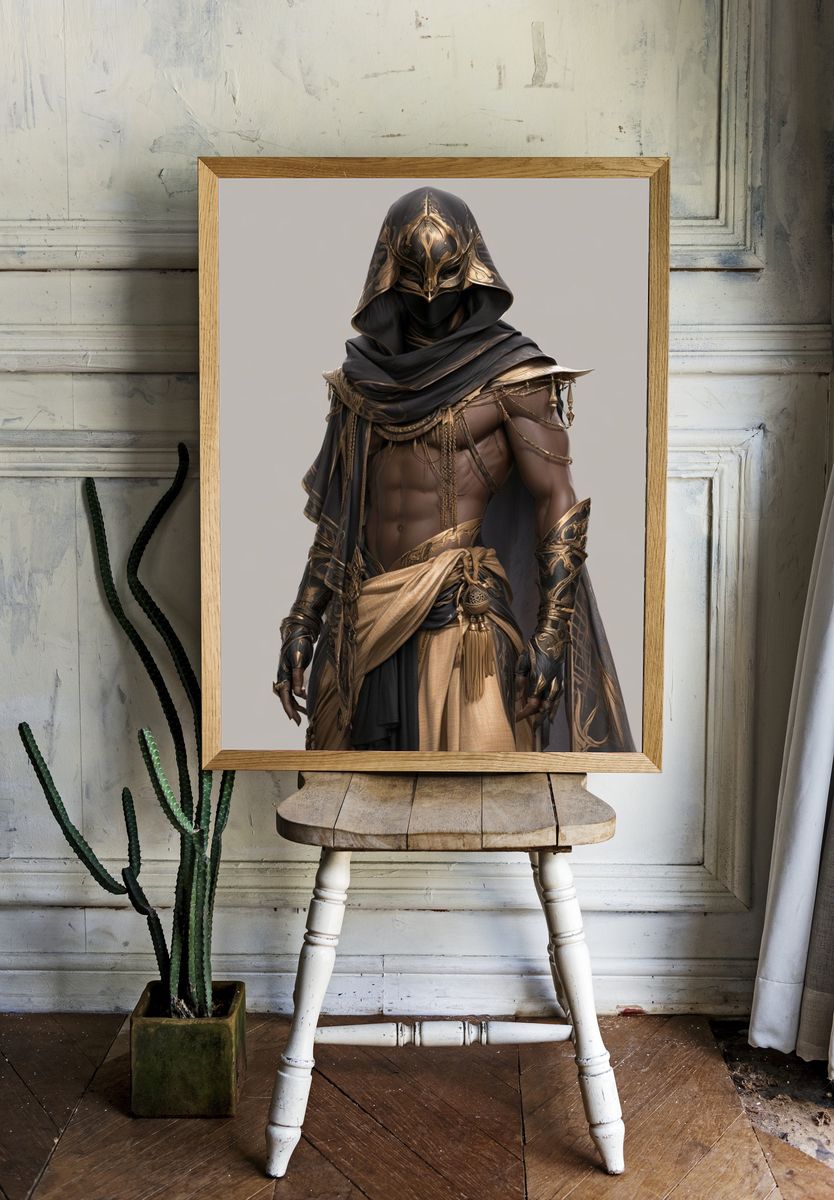 Masked Warrior Fantasy Illustration Poster. — room view 1