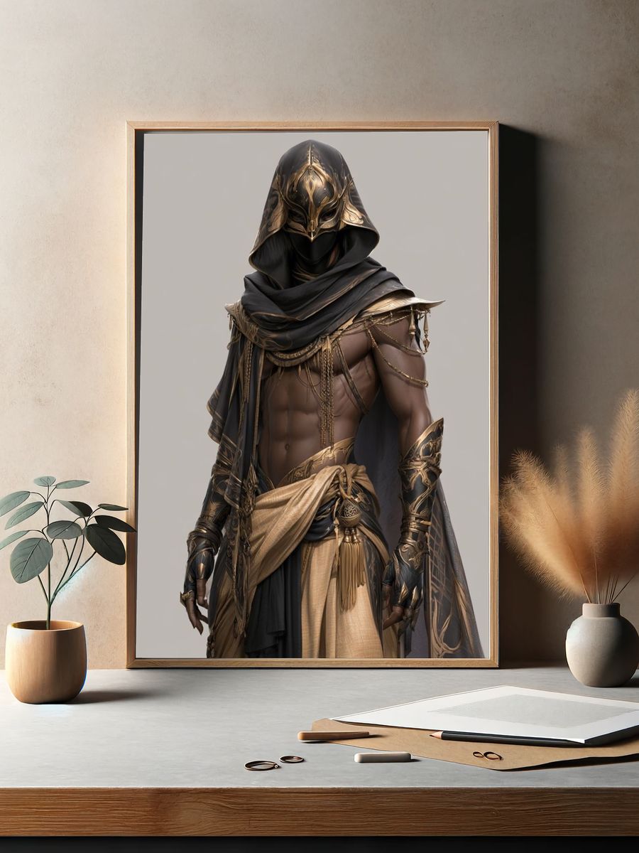 Masked Warrior Fantasy Illustration Poster. — room view 2