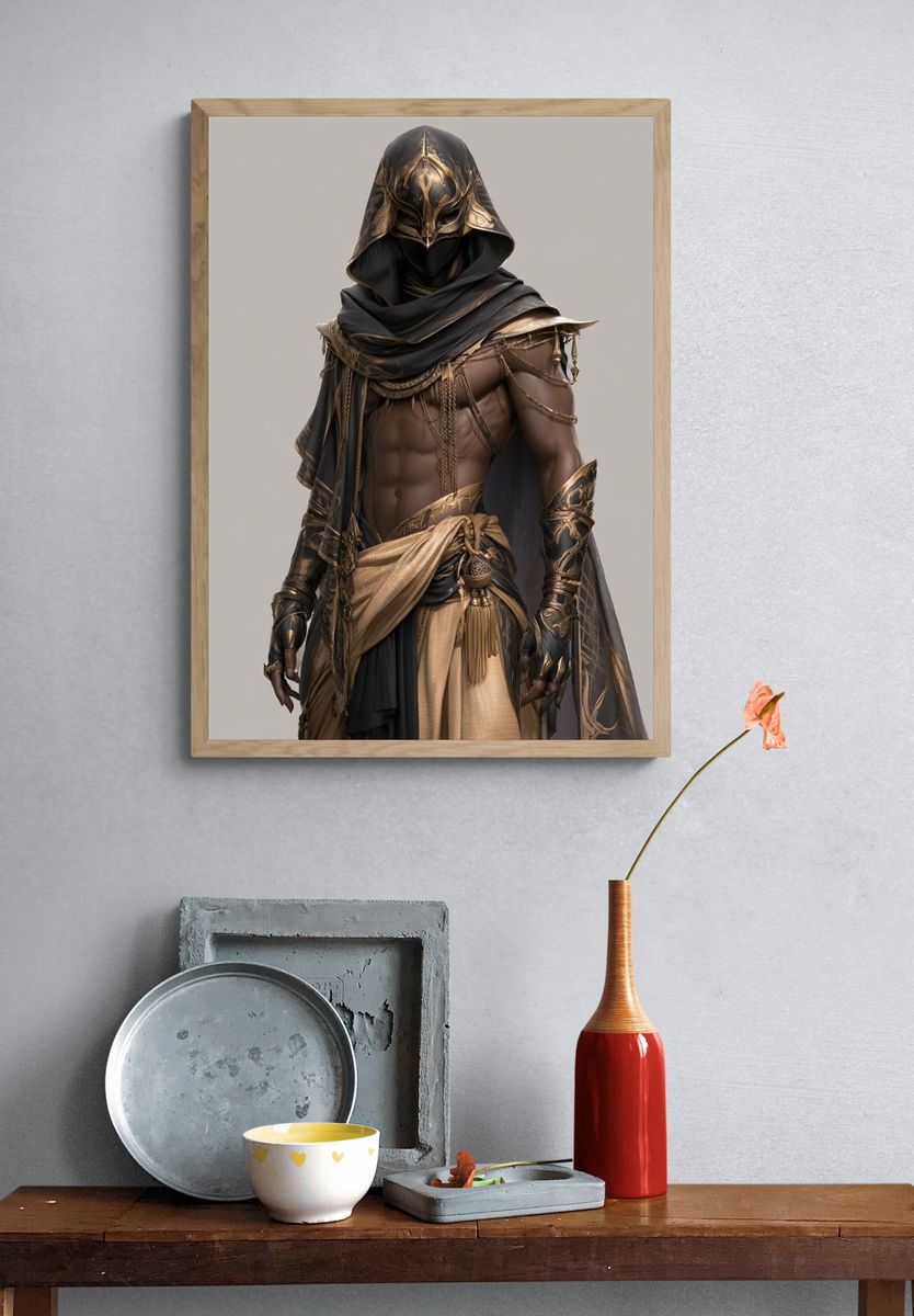 Masked Warrior Fantasy Illustration Poster. — room view 3