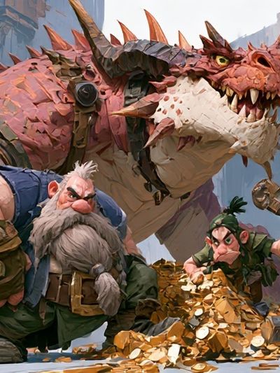 Fantasy Dragon and Dwarves Illustration Poster. poster