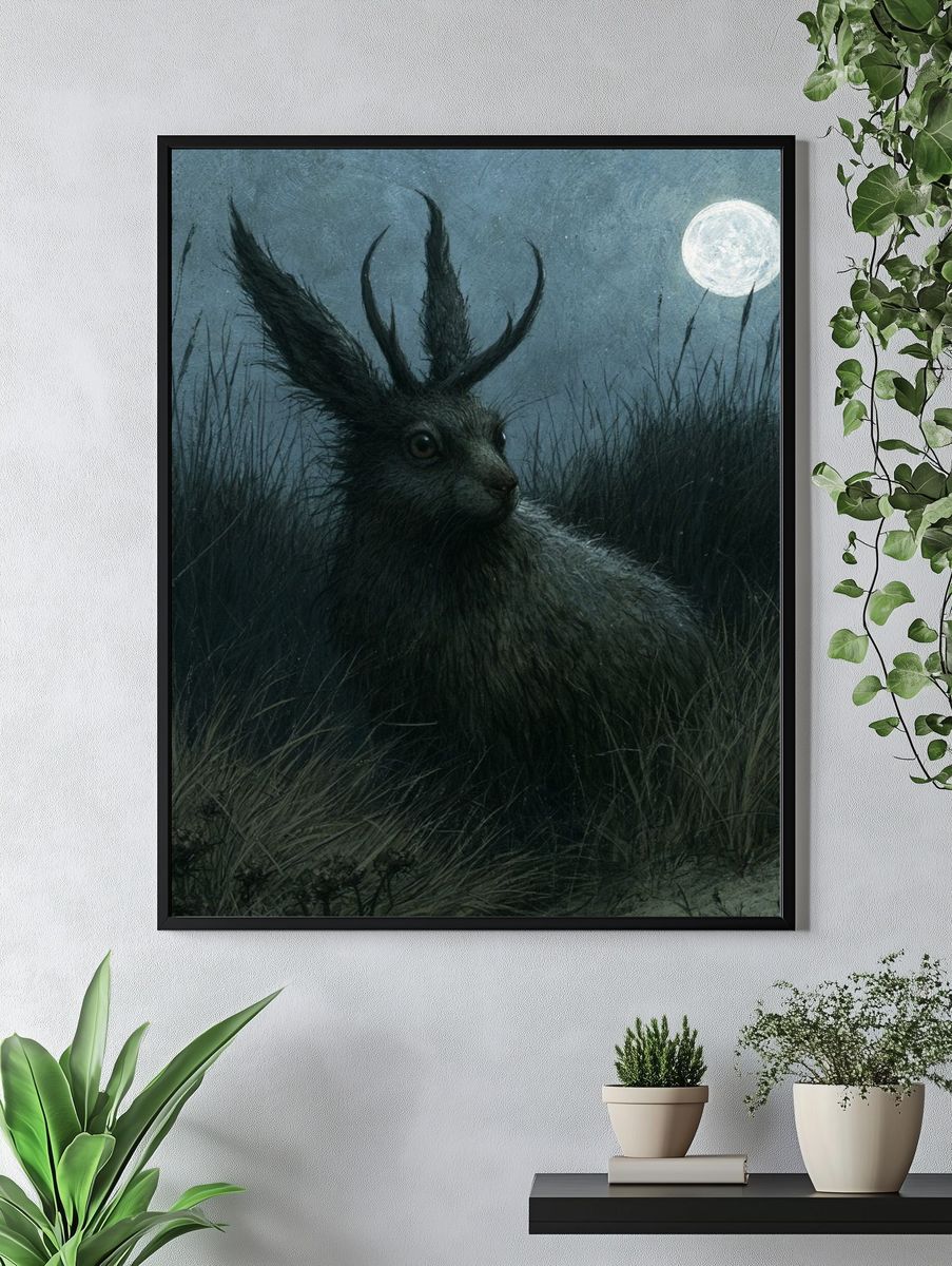 Moonlit Hare Fantasy Illustration Poster. — room view 4