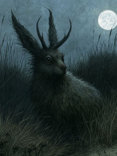 Moonlit Hare Fantasy Illustration Poster. poster