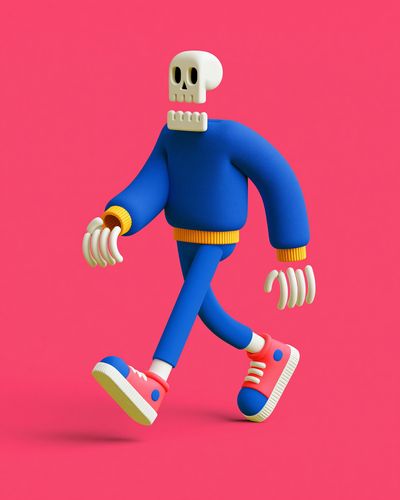Walking Skeleton Digital Art Poster.