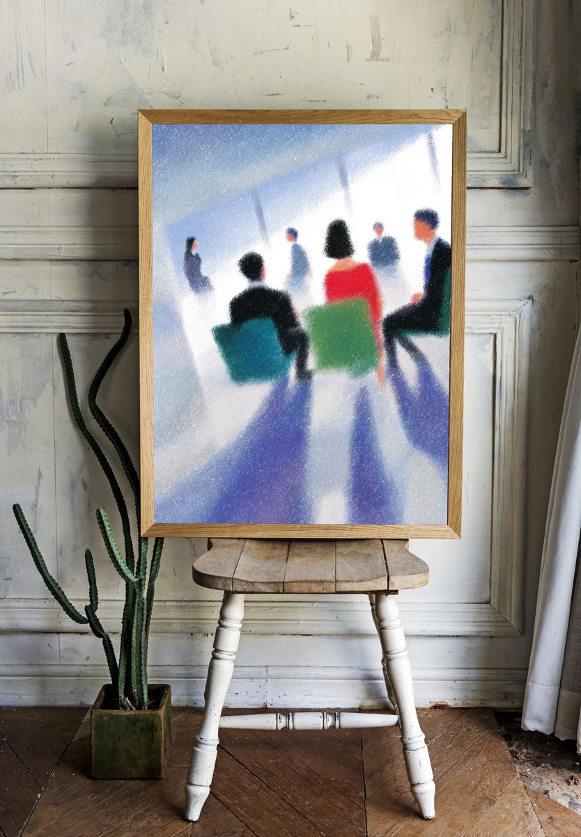 Abstract Meeting Scene Illustration Poster. room preview