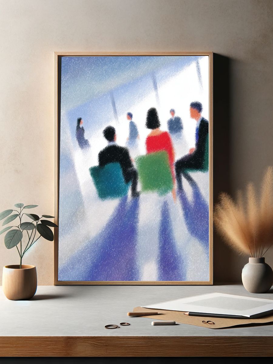Abstract Meeting Scene Illustration Poster. — room view 2