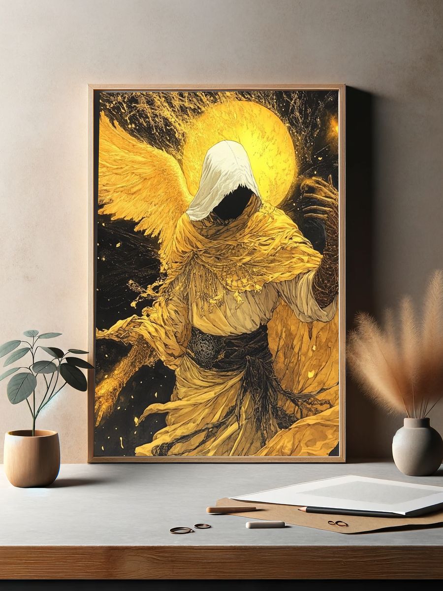 Golden Hooded Angel Fantasy Print. — room view 2