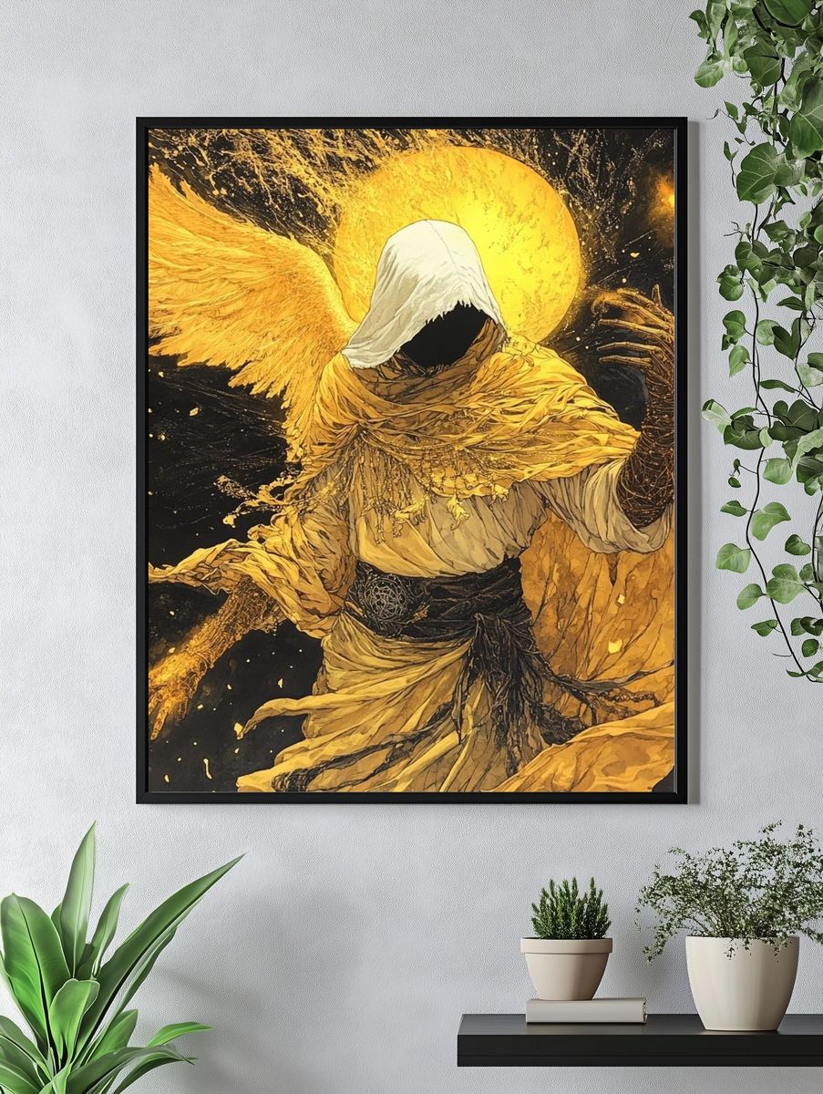Golden Hooded Angel Fantasy Print. — room view 4