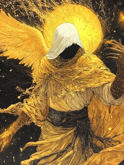 Golden Hooded Angel Fantasy Print.