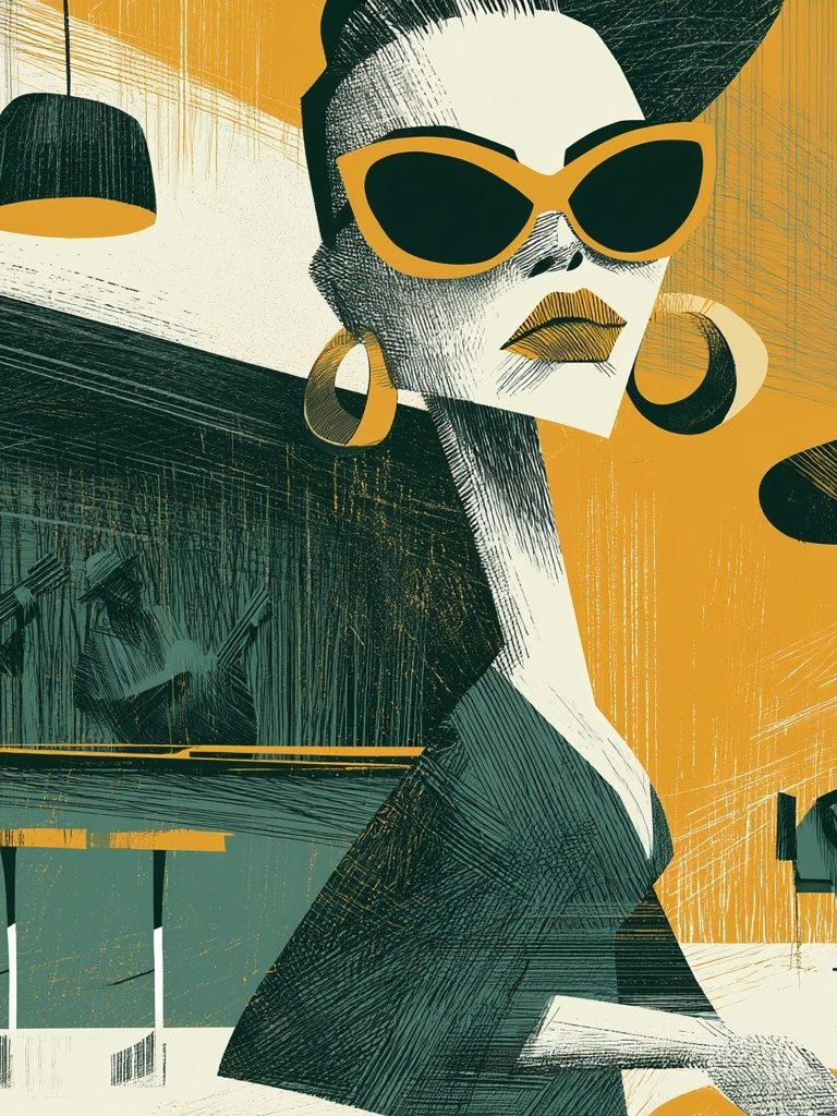 Retro Jazz Woman Illustration Poster. poster detail