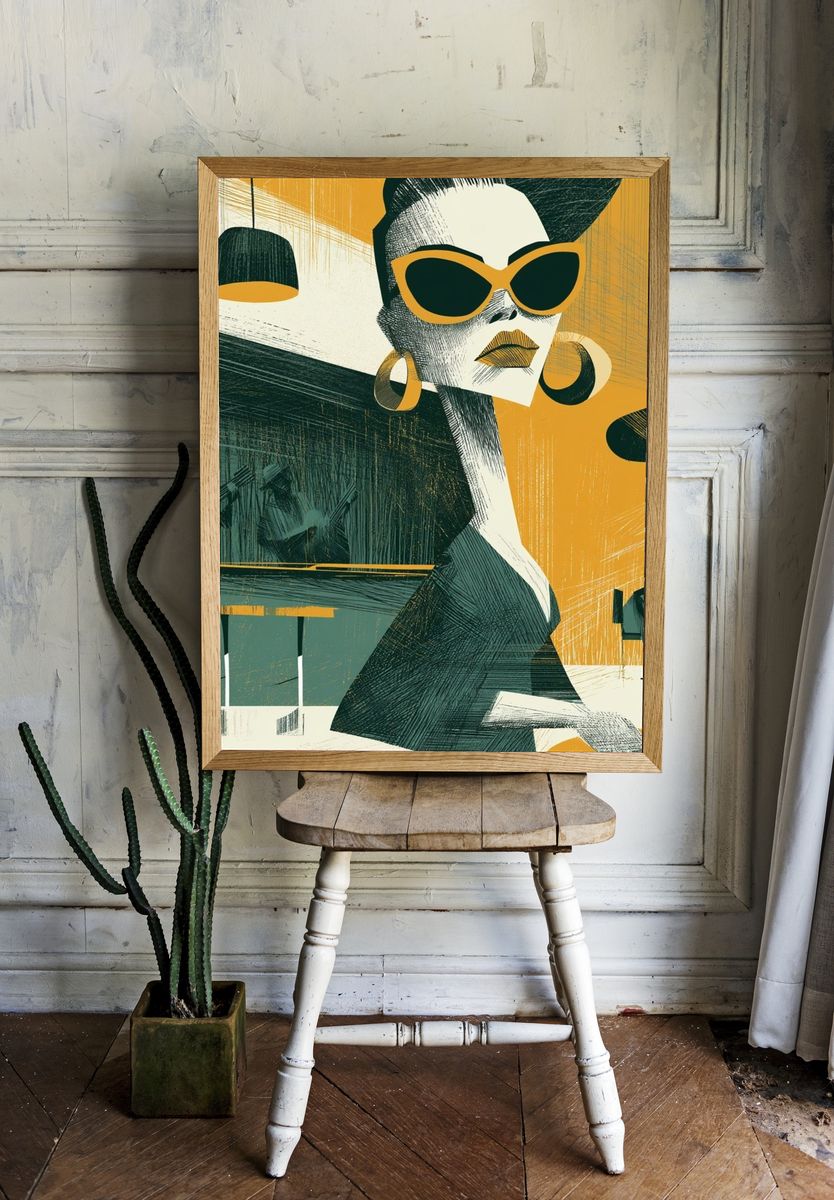 Retro Jazz Woman Illustration Poster. — room view 1