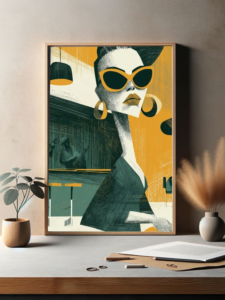 Retro Jazz Woman Illustration Poster. — room view 2