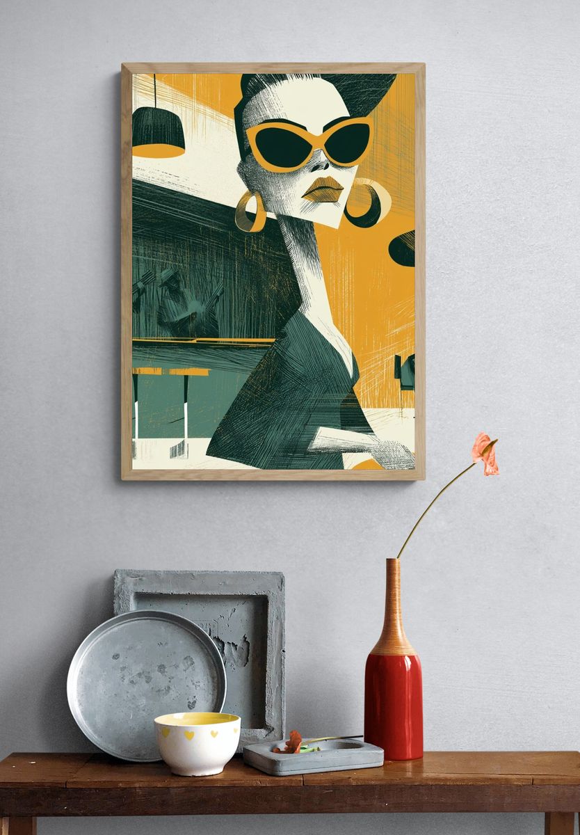 Retro Jazz Woman Illustration Poster. — room view 3