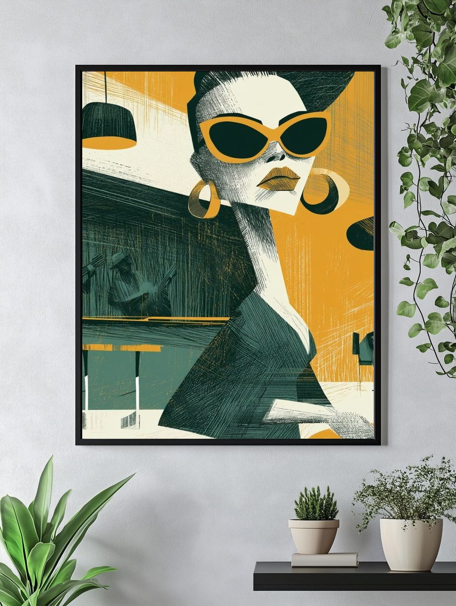 Retro Jazz Woman Illustration Poster. — room view 4