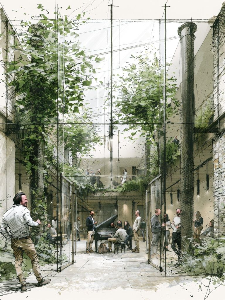 Urban Courtyard Sketch Poster. poster — illustration art