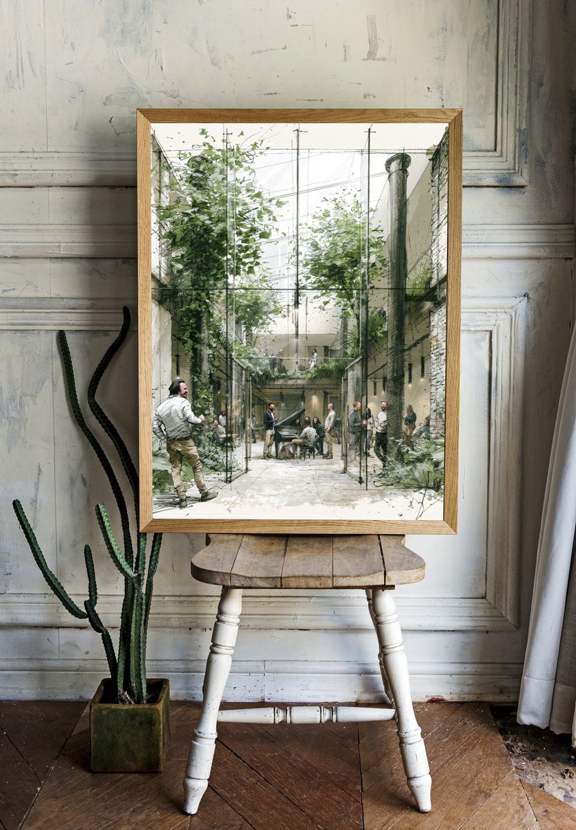 Urban Courtyard Sketch Poster. — room view 1
