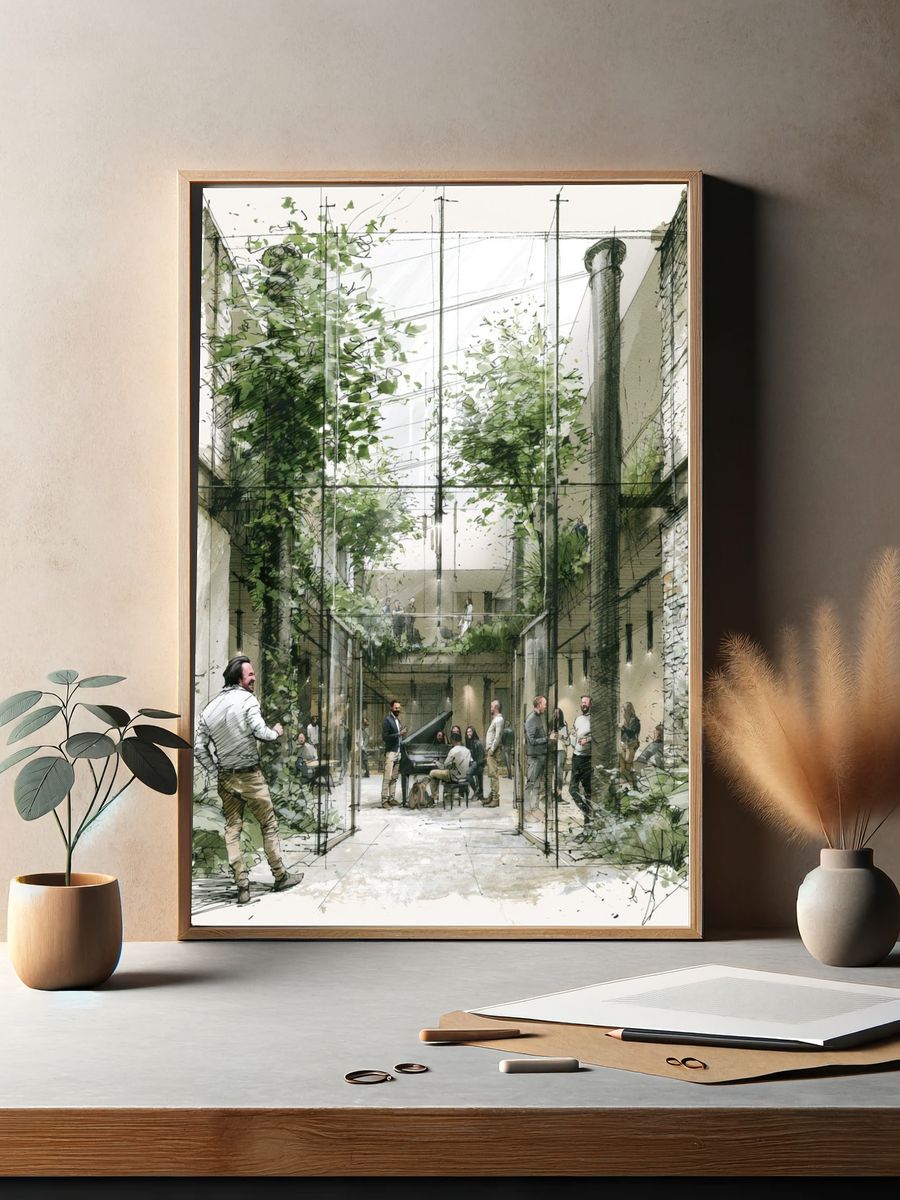 Urban Courtyard Sketch Poster. — room view 2
