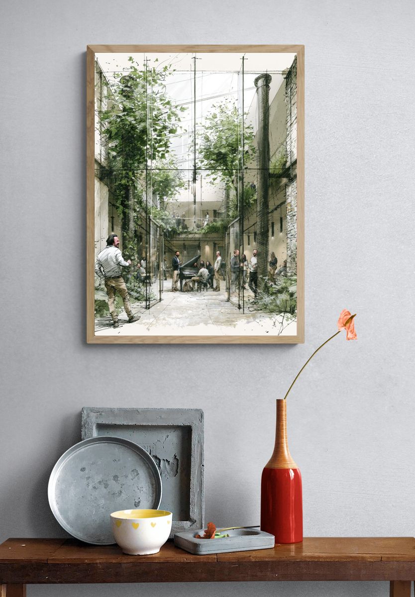 Urban Courtyard Sketch Poster. — room view 3