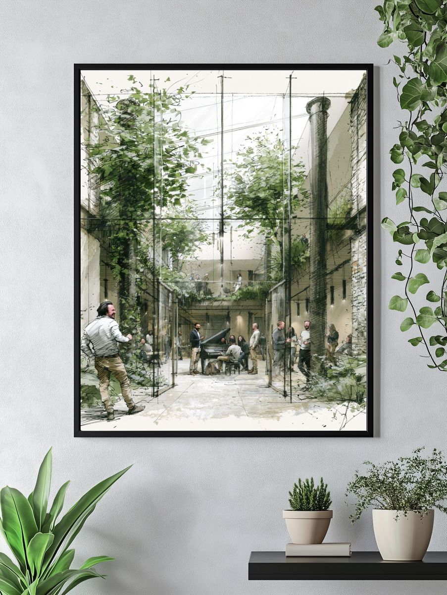 Urban Courtyard Sketch Poster. — room view 4