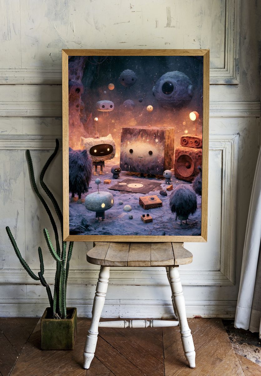 Dreamlike Robot Forest — Illustration Print. room preview