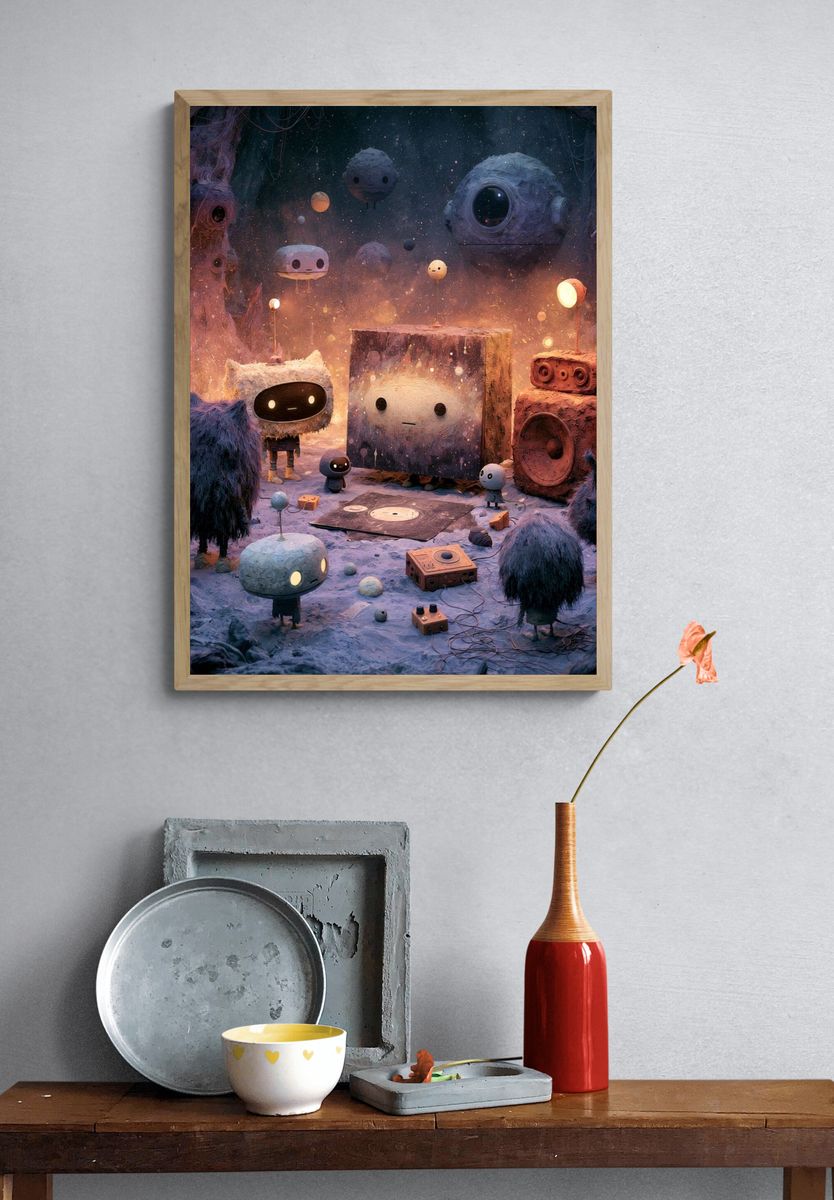 Dreamlike Robot Forest — Illustration Print. — room view 3