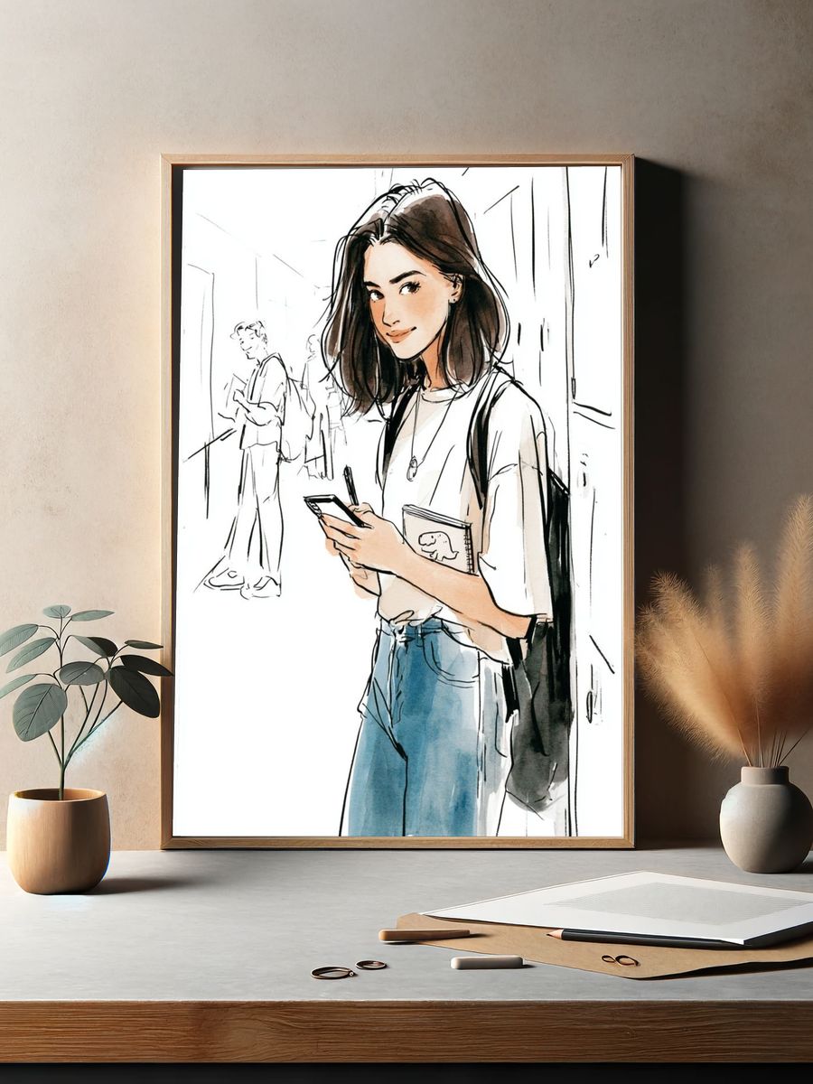 Fashion Sketch Girl Illustration Poster. — room view 2