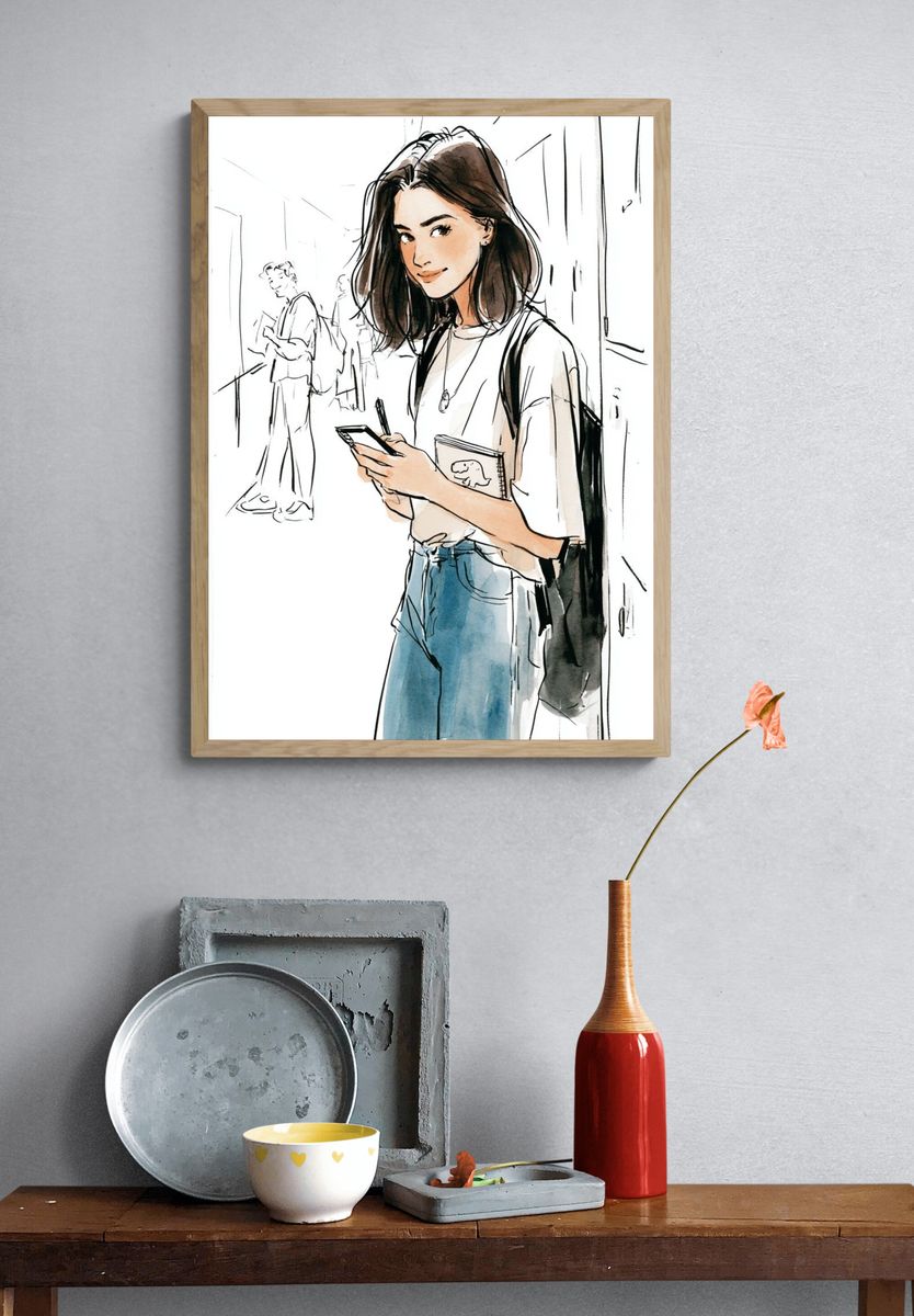 Fashion Sketch Girl Illustration Poster. — room view 3