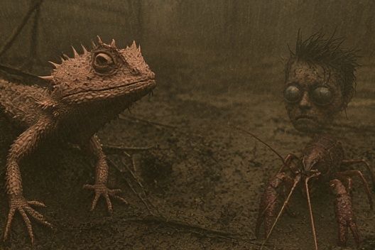 Surreal Lizard Encounter Print. poster detail