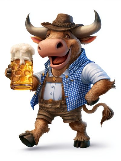 Cheerful Bull with Beer Illustration Poster. poster