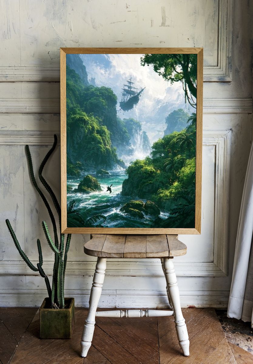 Floating Pirate Ship Jungle Print. room preview