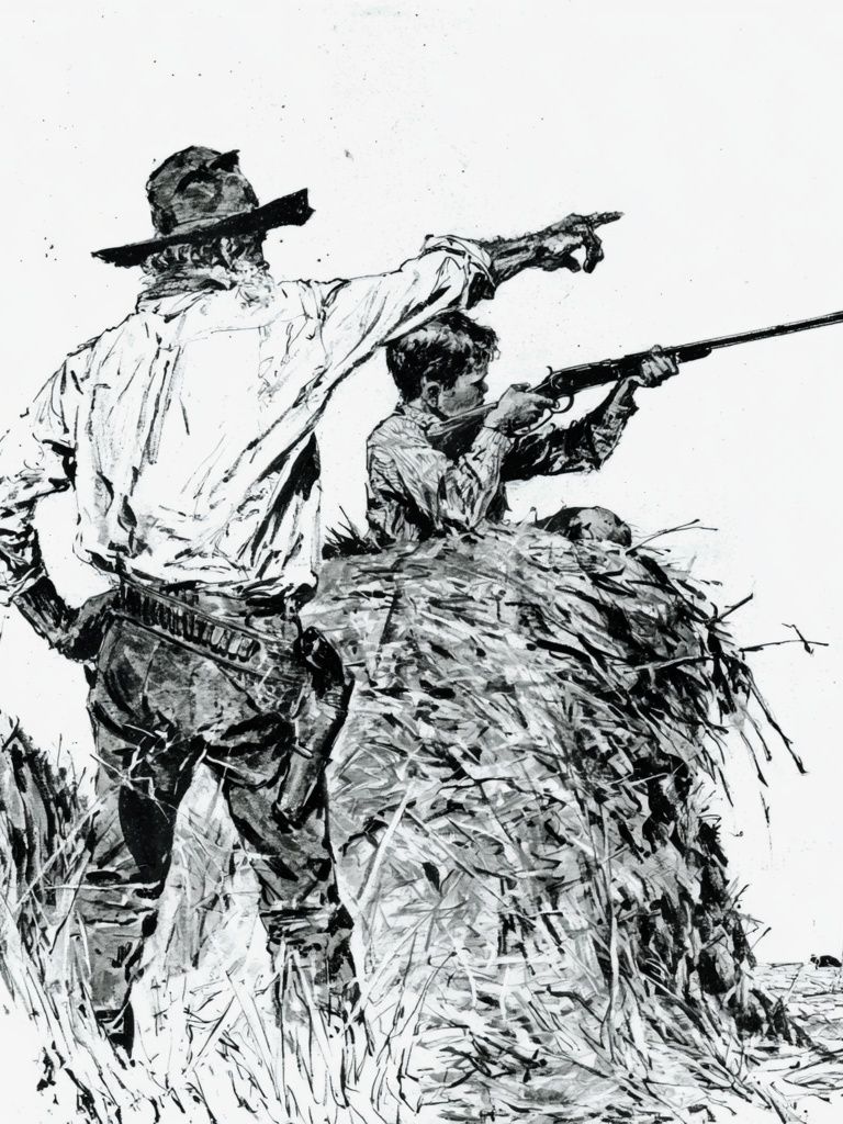 Cowboy Hunting Scene Ink Print. poster — illustration art