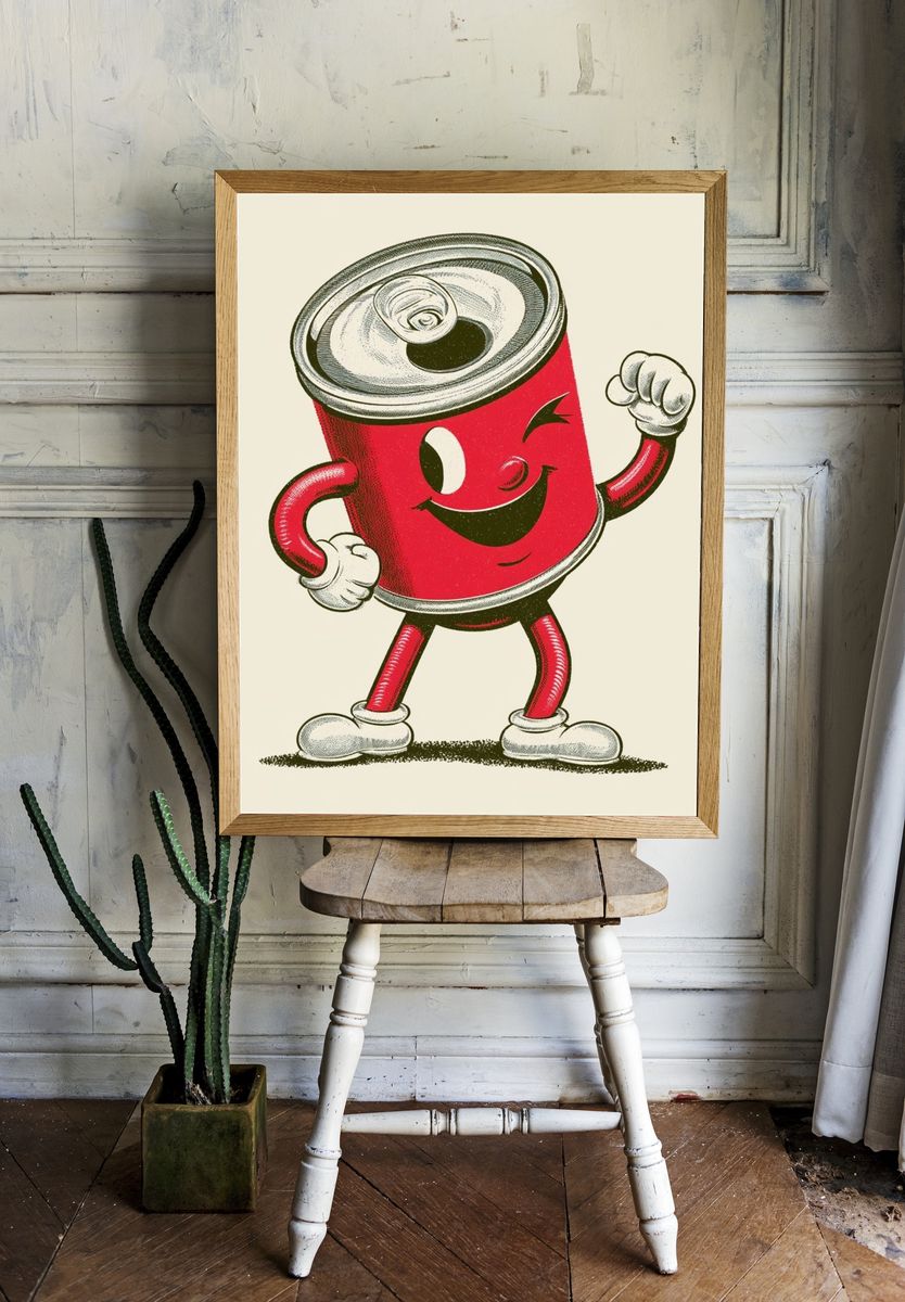 Smiling Soda Can Cartoon Poster. — room view 1