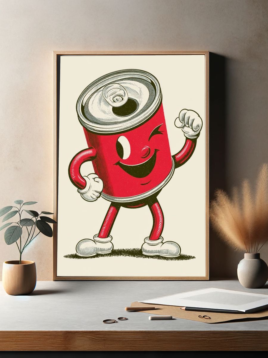 Smiling Soda Can Cartoon Poster. — room view 2