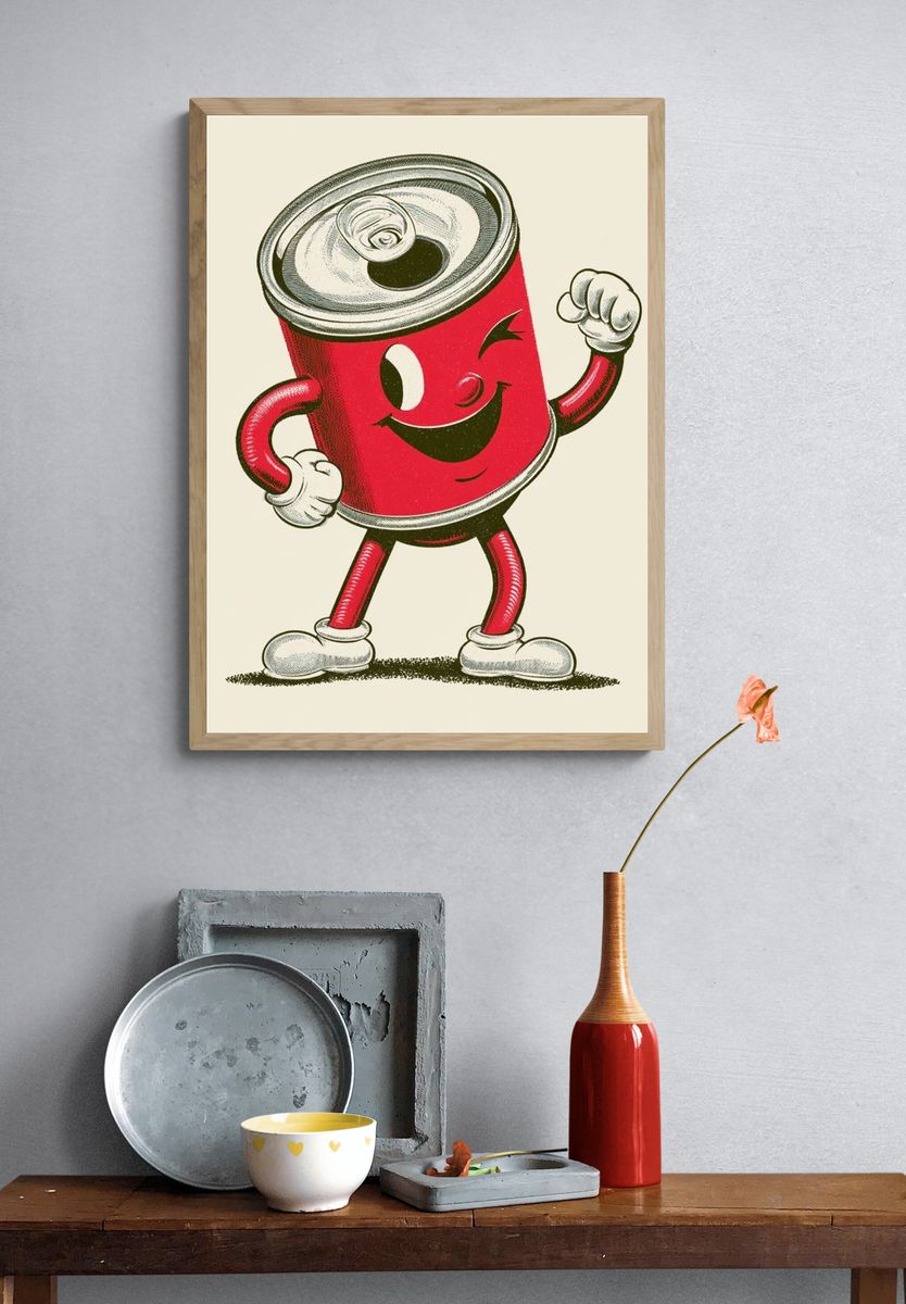 Smiling Soda Can Cartoon Poster. — room view 3