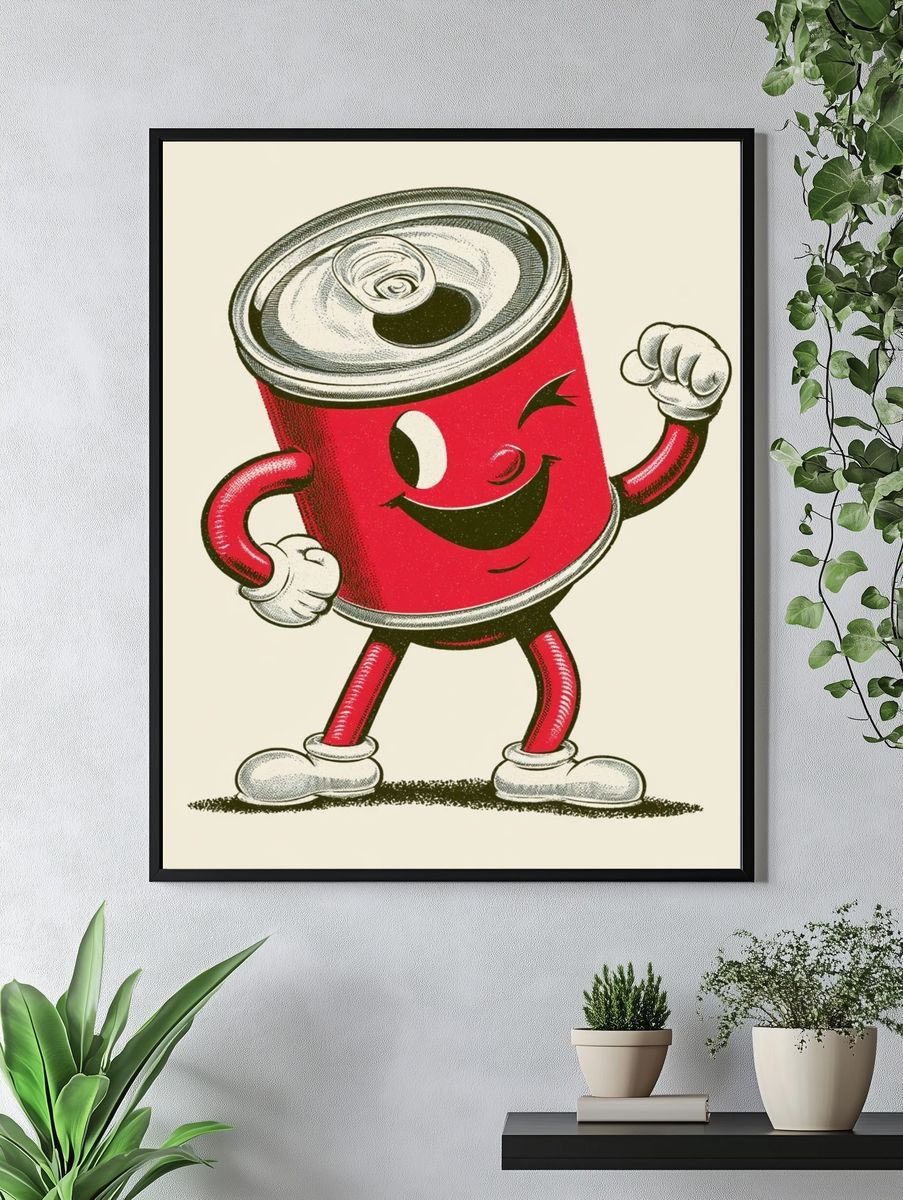 Smiling Soda Can Cartoon Poster. — room view 4