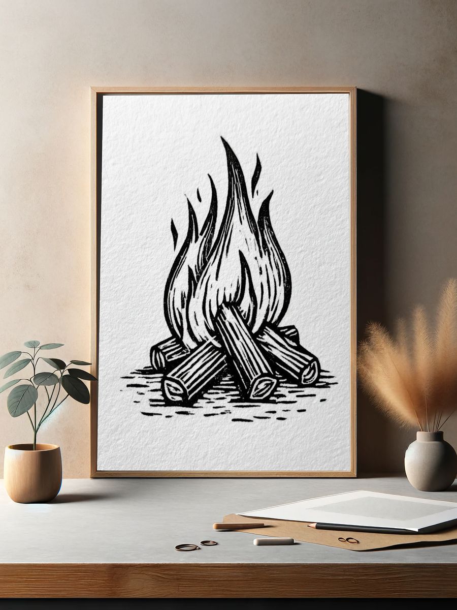 Campfire Line Art Poster. — room view 2
