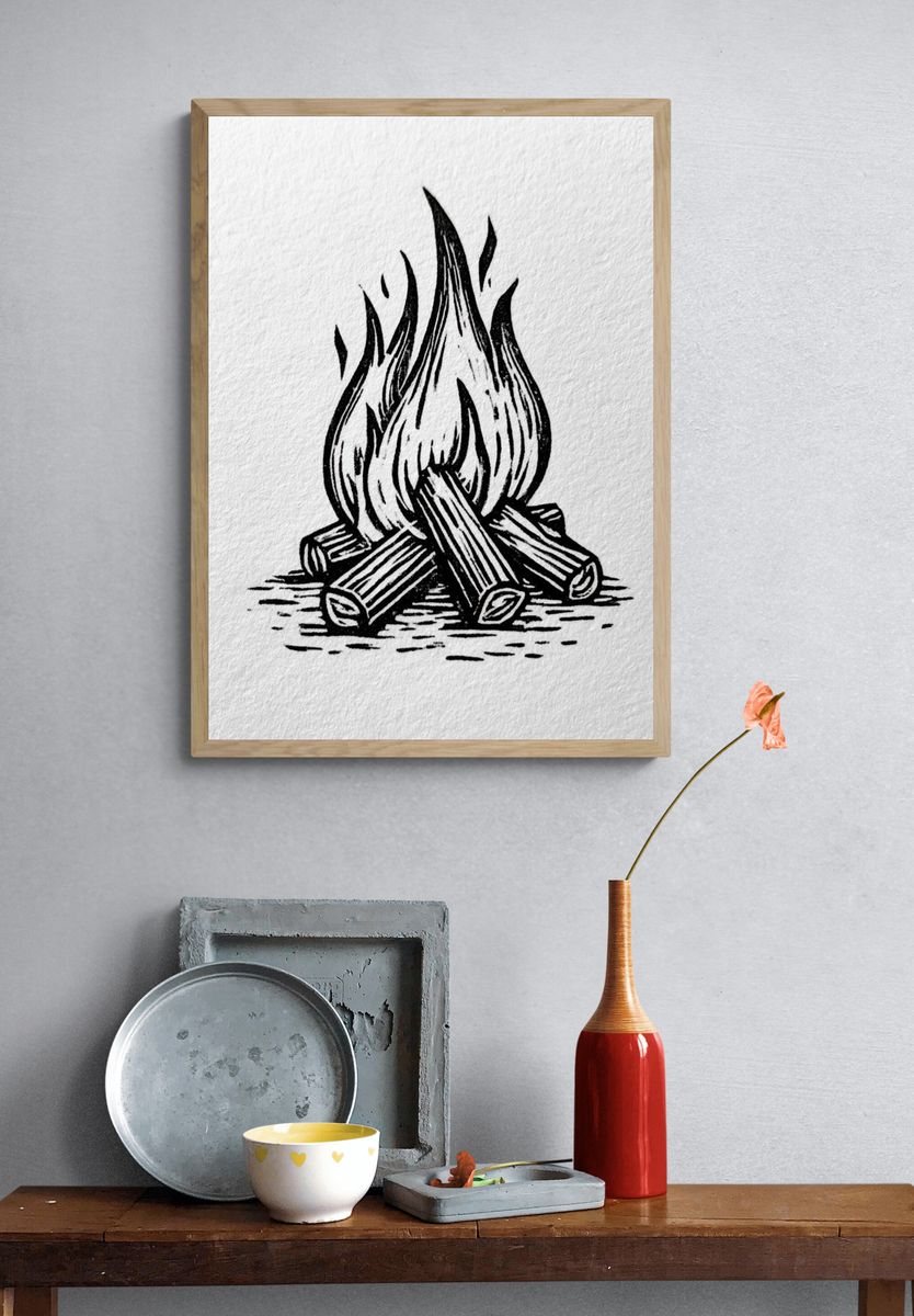 Campfire Line Art Poster. — room view 3