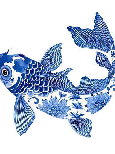Blue Koi Fish Illustration Poster.