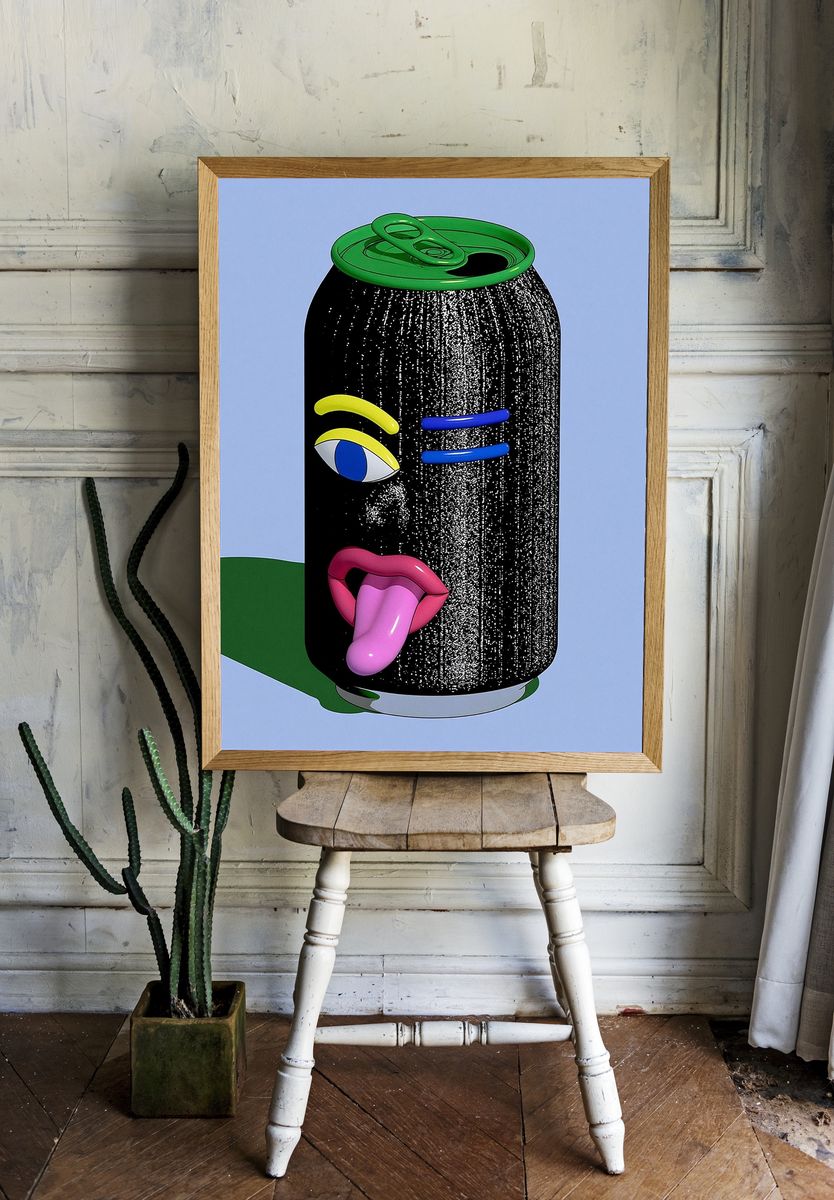 Surreal Soda Can Typography Print. room preview