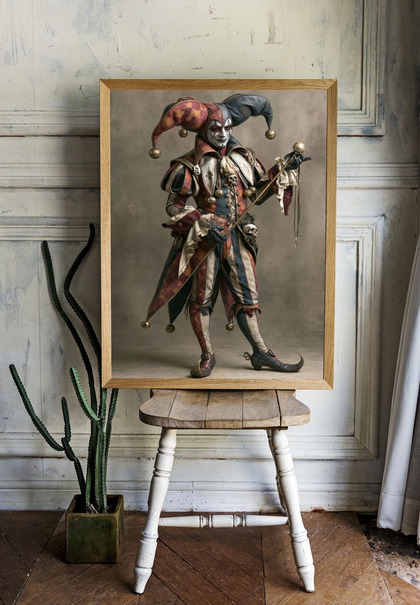 Harlequin Jester Portrait Print. — room view 1
