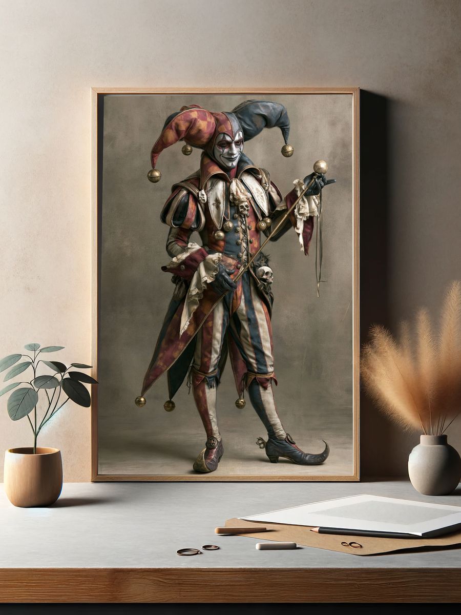 Harlequin Jester Portrait Print. — room view 2
